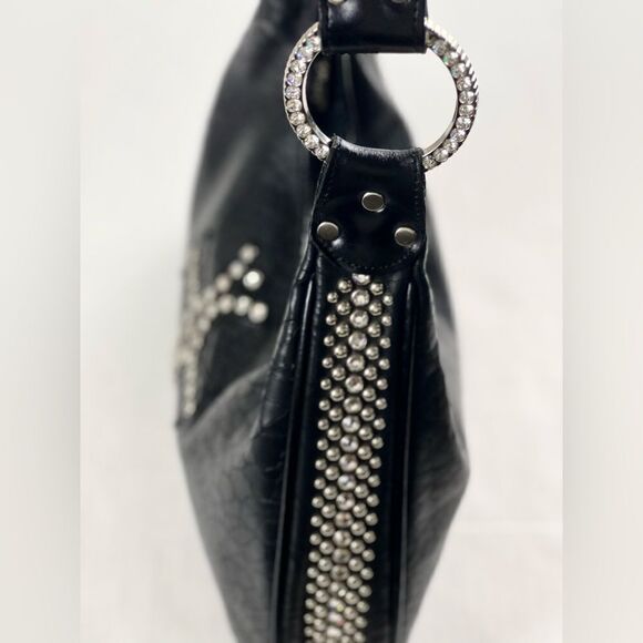 Raviani Black Leather Swarovski Crystal & Rivets Shoulder Bag - Picture 4 of 13
